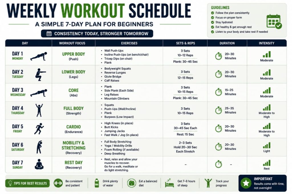 beginner weekly workout schedule