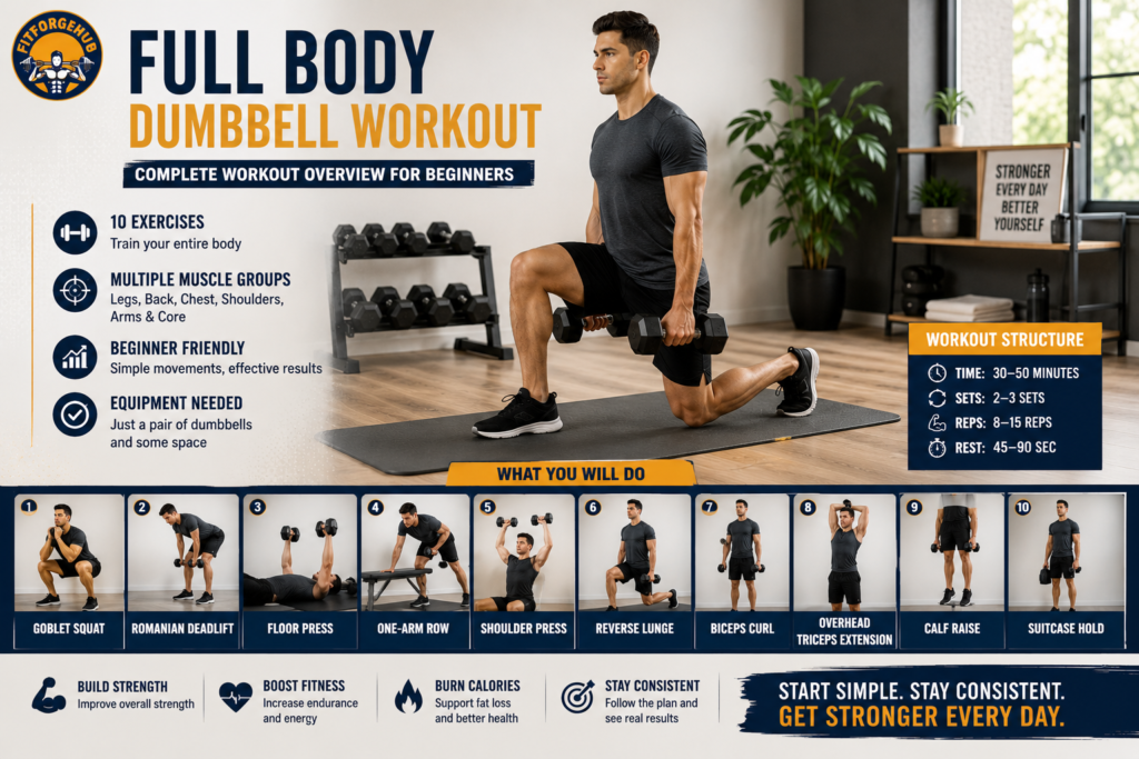 beginner full body dumbbell workout overview.