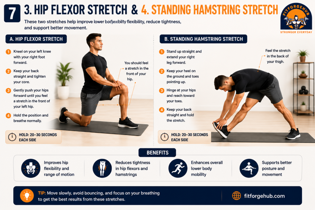 hip flexor standing hamstring stretch.