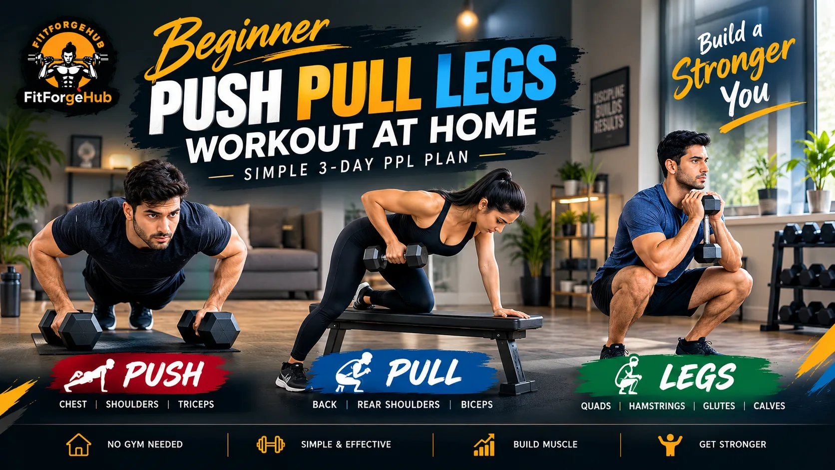 beginner push pull legs workout at home